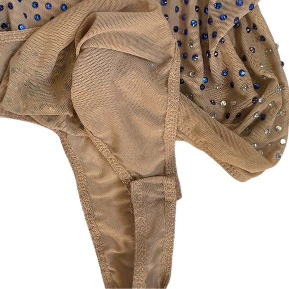 Haute Monde Rhinestone Thong Body Suite Womens Medium Nude Swiftie Festival Rave - Picture 7 of 16